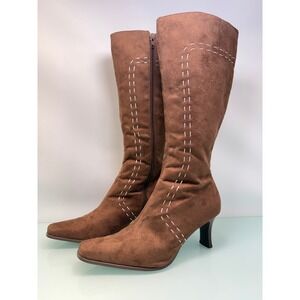 SPLAsh Knee High Boots Sz 8 Brown Pointed Toe Heeled Vintage Y2K Boho Chic